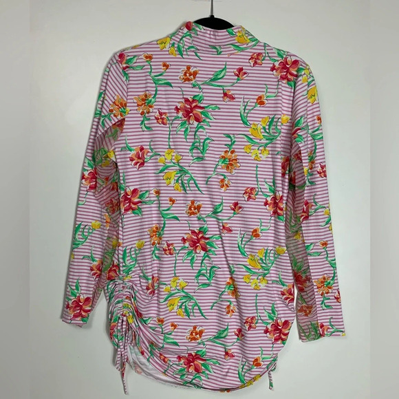 IBKUL Womens Top Large 1/4 Zip UPF Long Sleeve Pink Floral Mesh Golf Pickleball - Picture 2 of 14